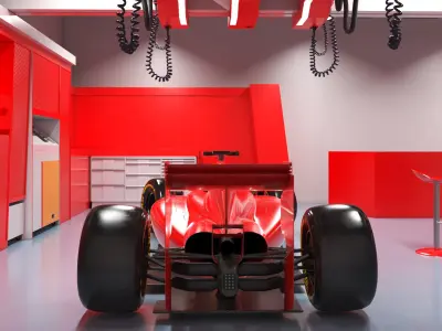 Race Car Garage and Formula One Car 3D model