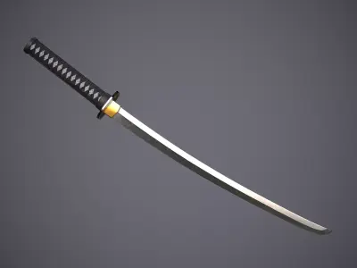 Katana samurai sword Low-poly 3D model 9