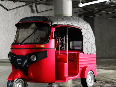 Realistic Tuk Tuk Auto Rickshaw 3D Model  Bajaj  Three Wheel Low-poly 3D model