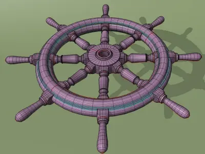 ship wooden steering wheel with pbr textures 3D model