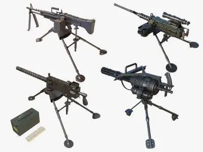 4 Machine gun All PBR Unity UE Textures Included 3D Model Pack