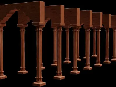 Pillar 3d model corridor in old building 3D model