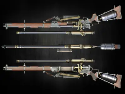 Pneumatic rifle Low poly Game ready model with UDIM  Low-poly 3D model