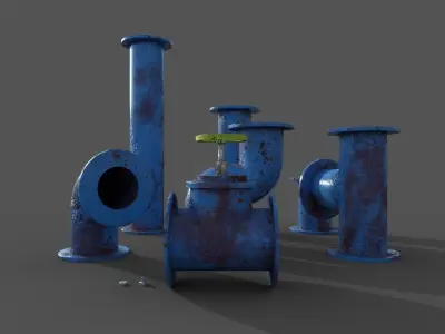 Pipes collection and valves Low-poly 3D model