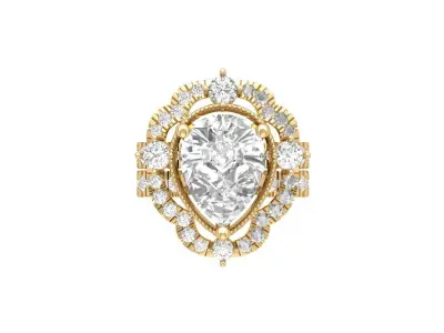 Pear Art Deco Ring 3D print model 11