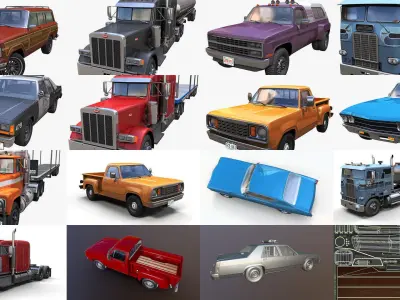 90s Highway traffic cars 3D Model Pack