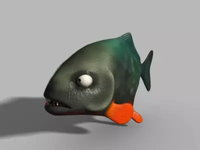 Piranha cartoon piranha model with binding 3D model