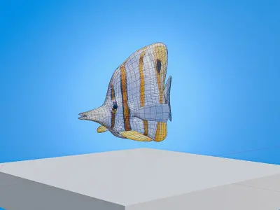 Colorful copperband butterfly reef fish Low-poly 3D model