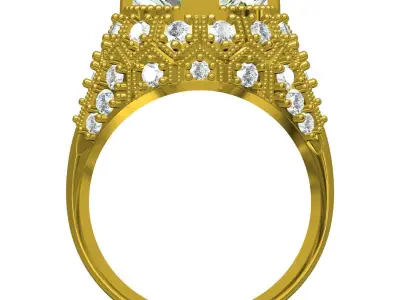 Antique Big Round Diamond Art Deco Style Ring for women 3D print model