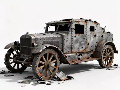 Realistic WWI Wreckage And Ruined Microbus Collection 3D Model Pack