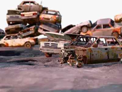 Junkyard Discarded Cars Pile Low Poly M1 Low-poly 3D model