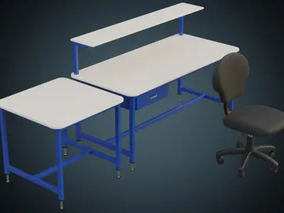 Desk And Chair 1A Low-poly 3D model