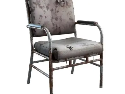 Rustic Industrial Chair with Worn Fabric Low-poly 3D model