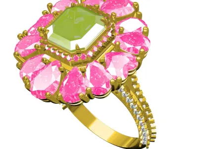 Antique Octagon Diamond Pear Cluster Cocktail Ring 3D print model