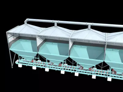 Concerete batching plant feeding hoppers 3D model