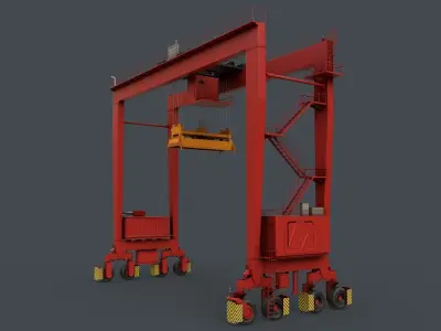 PBR Rubber Tyred Gantry Crane RTG V1 - Red Low-poly 3D model