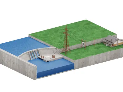 Water Dam Electricity Education 3d Model Low-poly 3D model