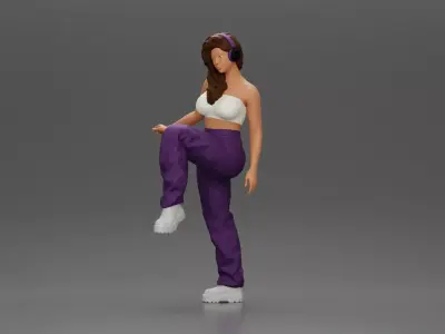 Woman in Headphones Lifting Leg 3D print model