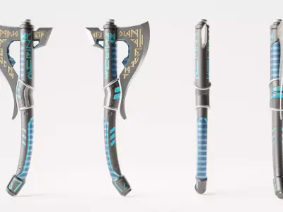 Axe Sci-fi realistic low-poly weapon for games and renders Low-poly 3D model