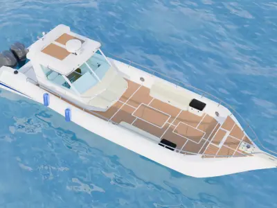 Realistic 3D Boat Model - Modern Cabin Cruiser 3D model