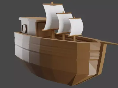 Ship Model wooden boat with sails Low-poly 3D model