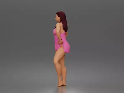 Barefoot Woman In Swimwear Cover Posing With Hands On Hips 3D print model