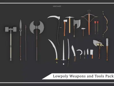 Lowpoly Weapons and Tools Pack Low-poly 3D model