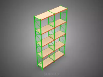 VERTICAL TOWER WOOD STEEL WAREHOUSE METAL SHELVING STORAGE RACK 3D model