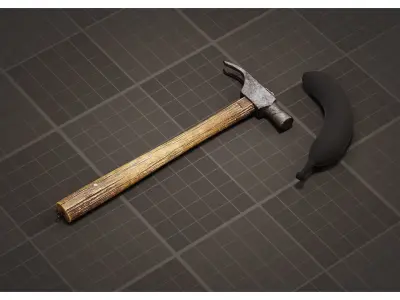 Classic Claw Hammer with Weathered Wood Handle Low-poly 3D model