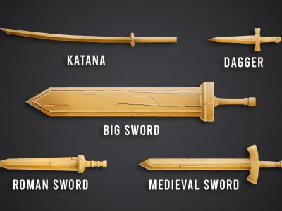 Stylized Wooden Swords Vol 01 Free low-poly 3D model