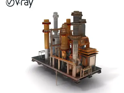 Industrial Refinery Model Pack  Detailed Pipes and Structures Low-poly 3D model