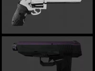 PSX-PS1-Style Low Poly Pistols -- Game Ready Low-poly 3D model