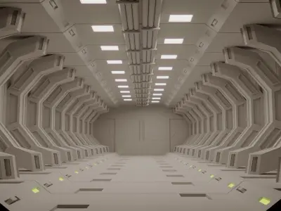Tunnel futuristic spaceship corridor Free low-poly 3D model
