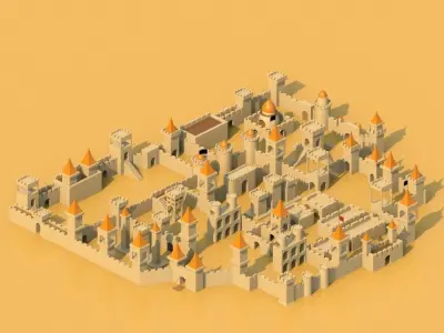 Isometric Cartoon Low Poly Medieval Castle 3D model Low-poly 3D model