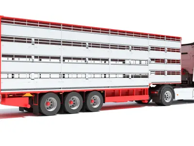 Truck with Animal Transporter Trailer 3D model purchase