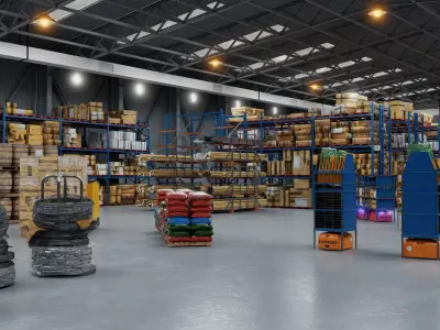 Modern Warehouse Interior Cargo Shelves High Poly 3D Model Low-poly 3D model