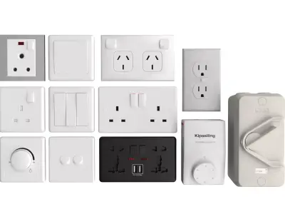 Electrical wall socket and switches Low-poly 3D model