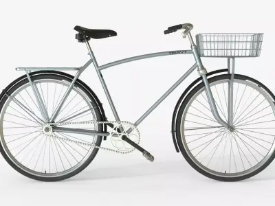 Grey Vintage City Bicycle with Front Basket 3D model