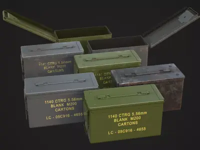 Military ammo boxes Low-poly 3D model
