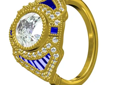 Antique Round Bezel Set Art Deco Engagement Ring 3D print model