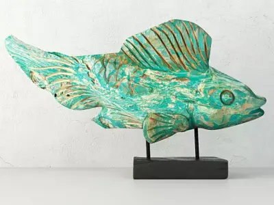 Hand Carved Driftwood Fish On Stand 3D model 7