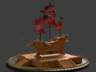 Chinese sail ship  Low-poly 3D model