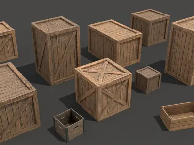 Wooden Crates Pack - 10 box models Low-poly 3D model
