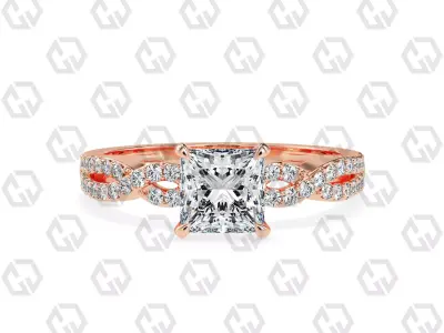 Ring 148 Princess shape twisted shank pave set ring 3D print model