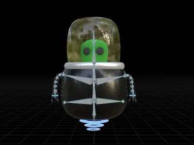 Simple rigged Green Alien in metal suit 3D model