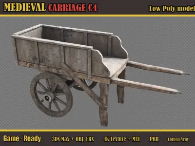 Medieval Carriage C4 Low-poly 3D model
