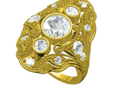 Antique Art Deco Filigree Engagement Ring 3D print model order