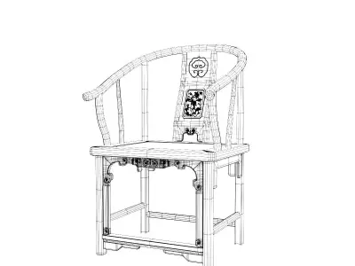 Chinese Elm Horseshoe Chair 3D model