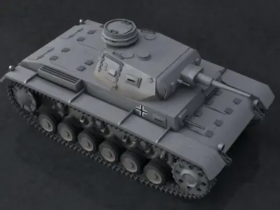 German WW2 Panzer III Tank Low-poly 3D model