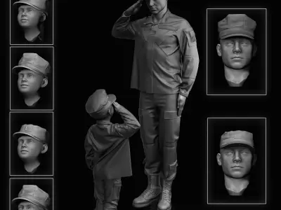 military father with his children 3D print model